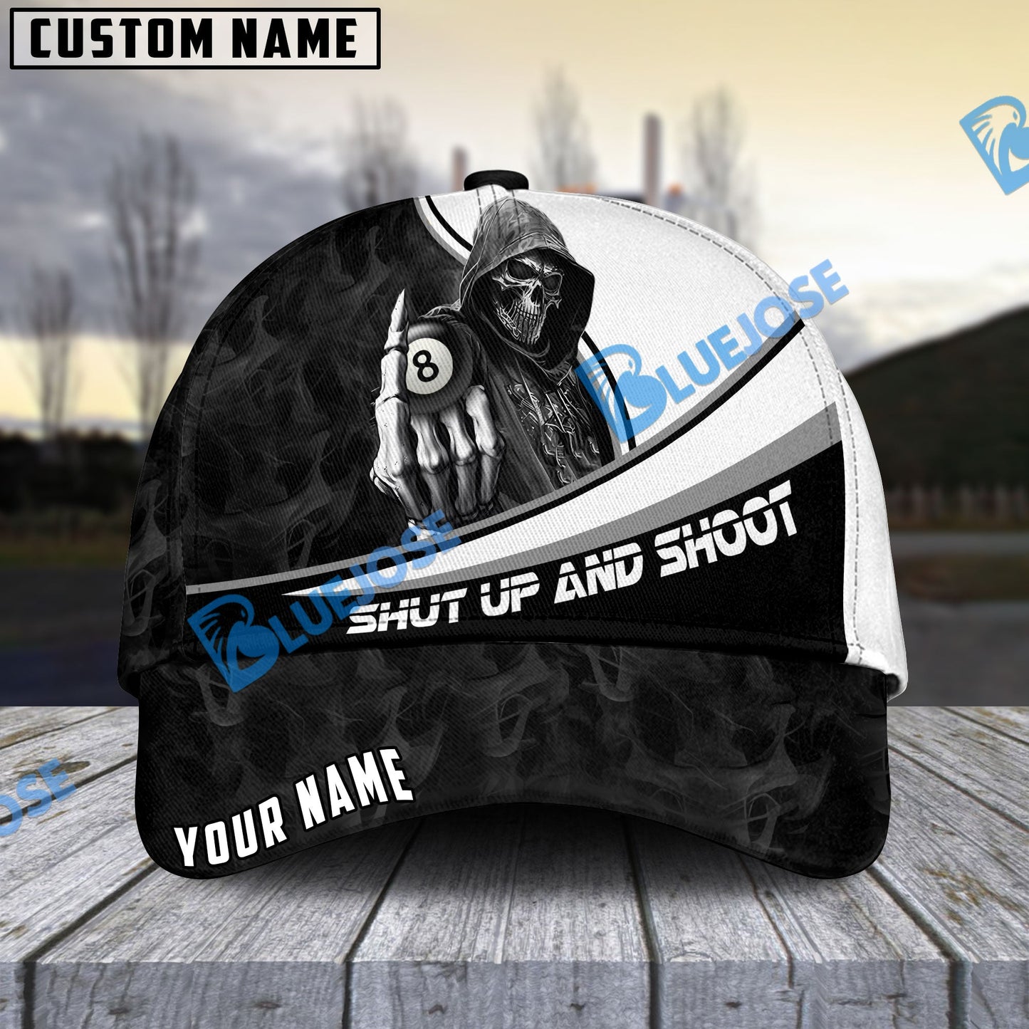 Frenzidea Billiards Ball 8 Hooded Skull Personalized Name Cap (4 Colors)