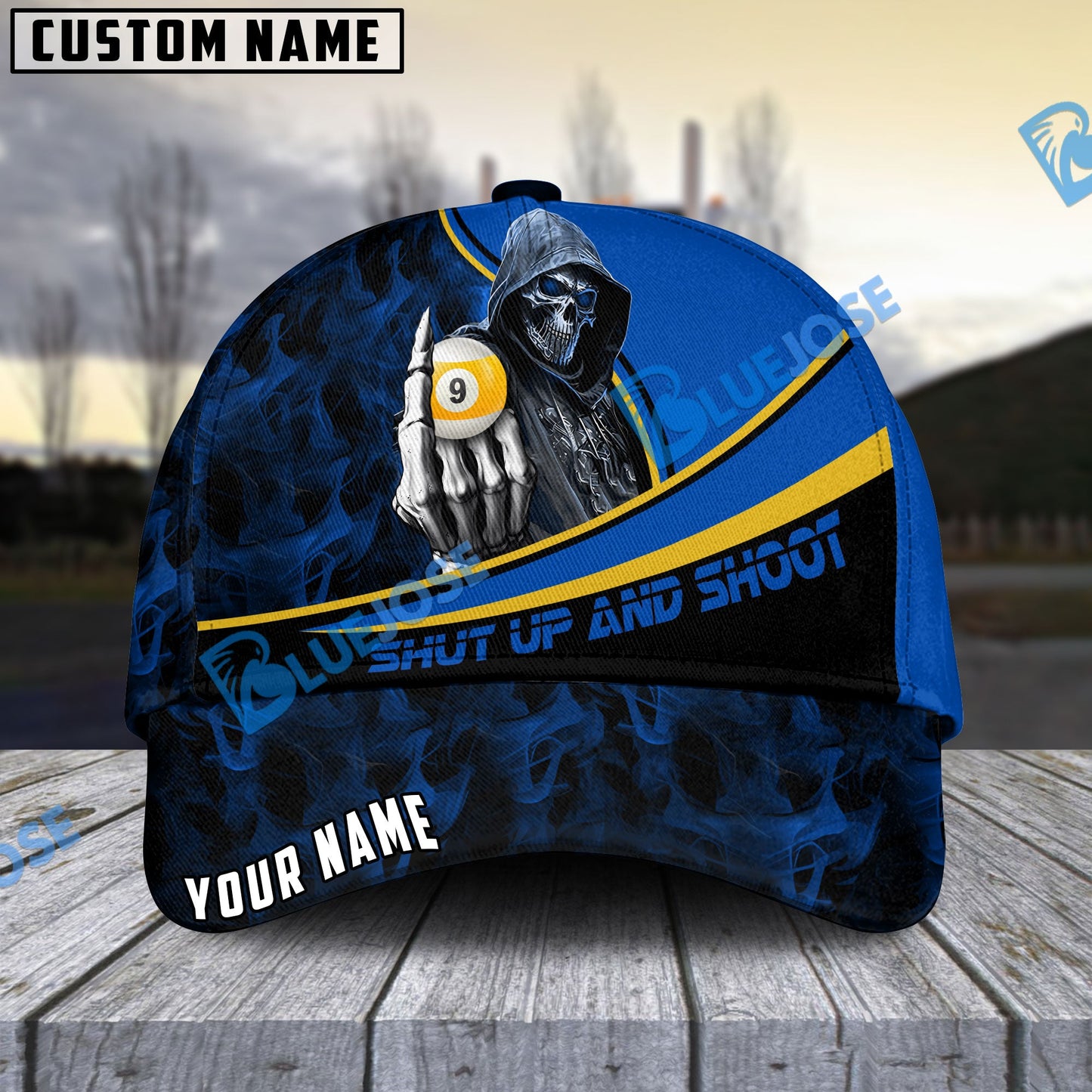 Frenzidea Billiards Ball 9 Hooded Skull Personalized Name Cap (4 Colors)