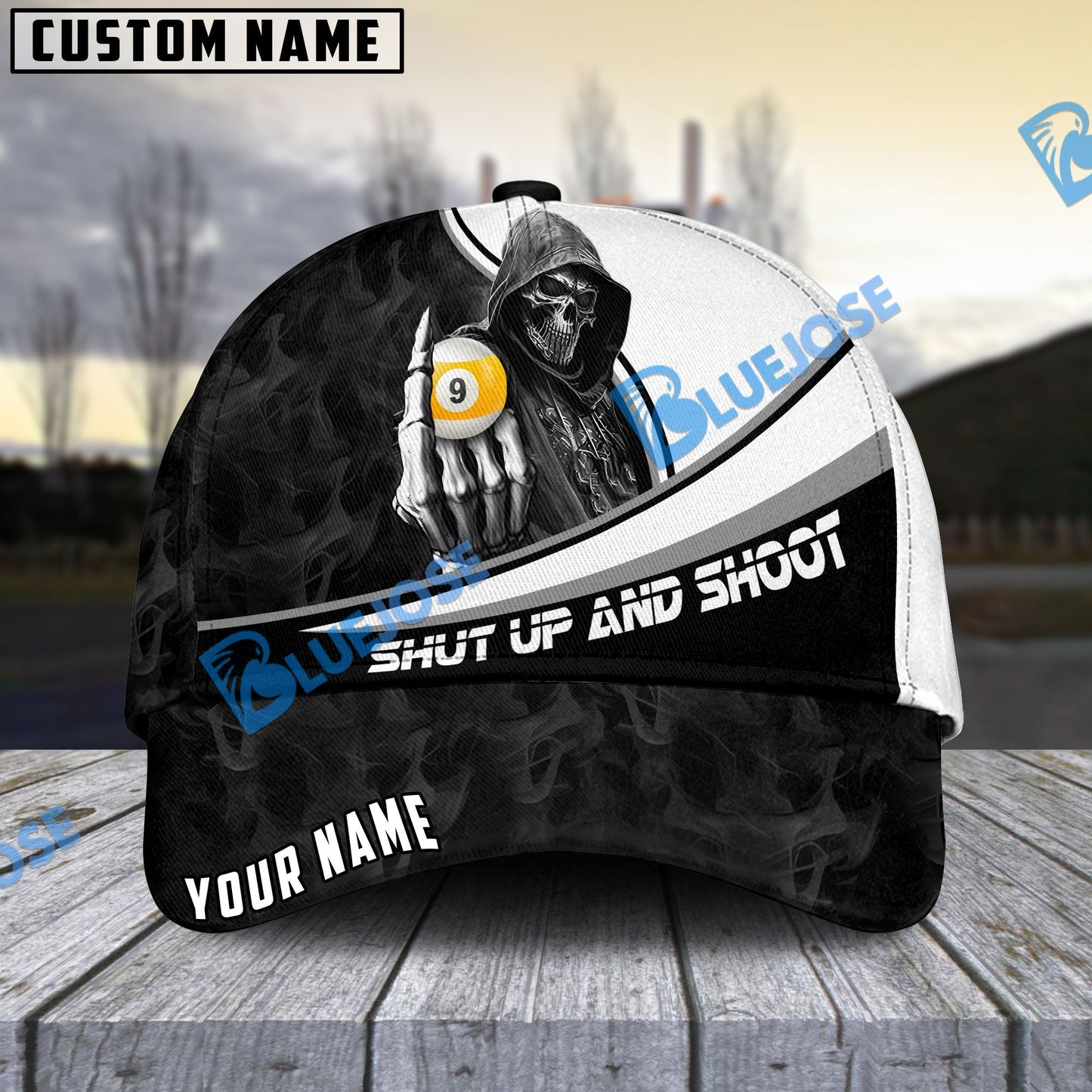 Frenzidea Billiards Ball 9 Hooded Skull Personalized Name Cap (4 Colors)