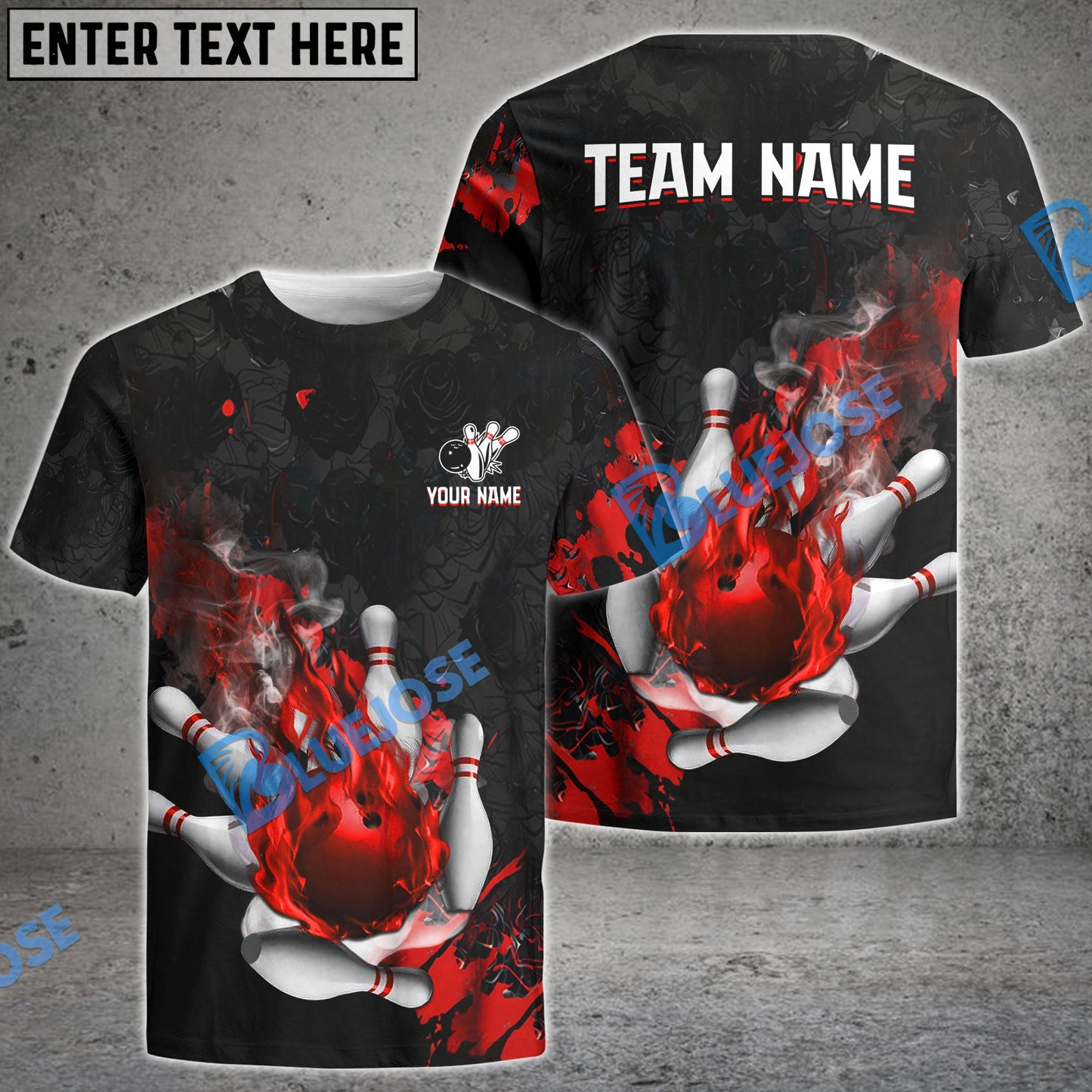frenzidea Bowling And Pins Fire And Blood Customized Name 3D Shirt (4 Colors)