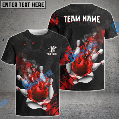 frenzidea Bowling And Pins Fire And Blood Customized Name 3D Shirt (4 Colors)