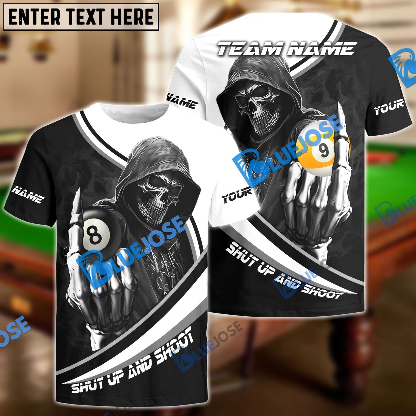frenzidea Billiards Ball 8 And 9 Hooded Skull Personalized Name, Team Name Unisex Shirt ( 4 Colors )