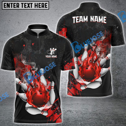 frenzidea Bowling And Pins Fire And Blood Customized Name 3D Shirt (4 Colors)