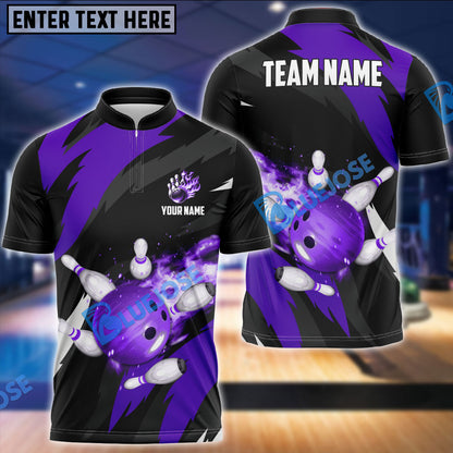 frenzideas Bowling And Pins Flaming Throw Customized Name 3D Shirt ( 6 Colors)