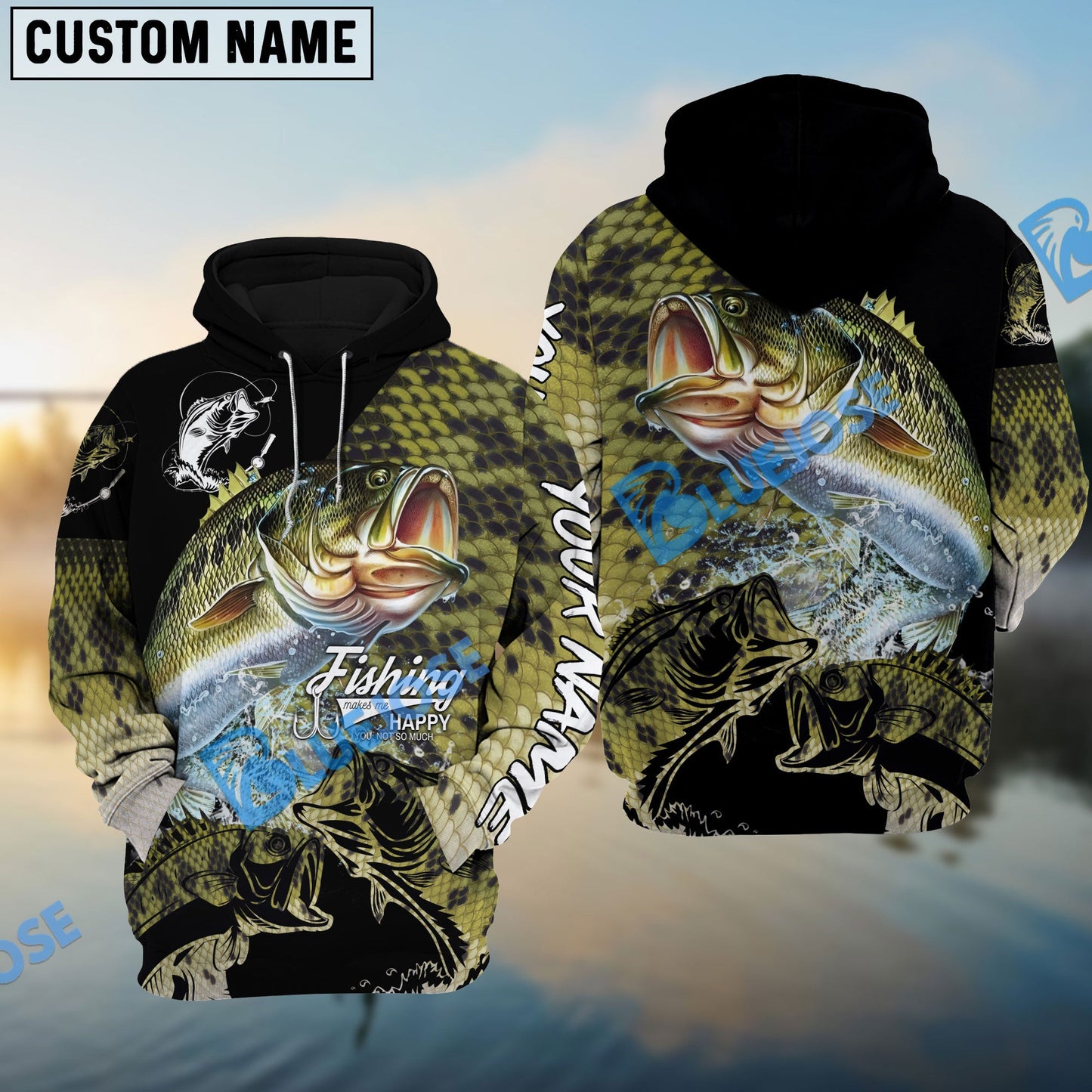 Frenzidea Bass Fishing Skin Pattern Performance Fishing Custom Name Long Sleeves