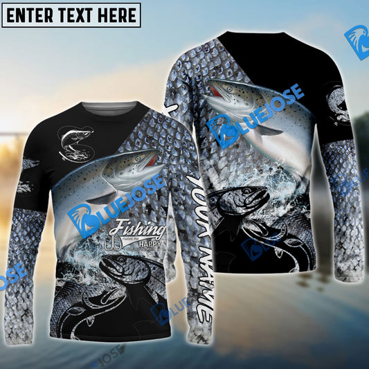 Frenzidea Salmon Fishing Skin Pattern Performance Fishing Custom Name Long Sleeves
