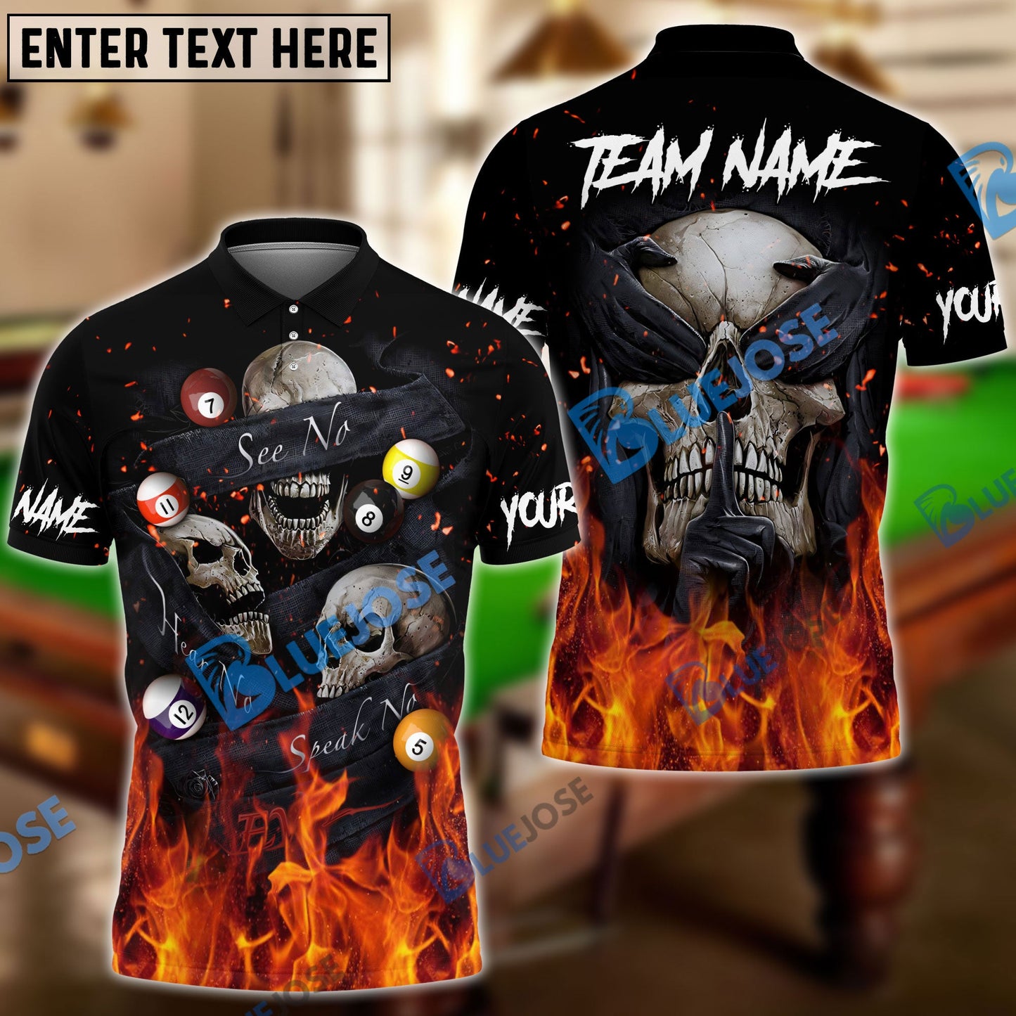 frenzidea Billiards Flaming Blinding Skull Personalized Name, Team Name Unisex Shirt ( 6 Colors )