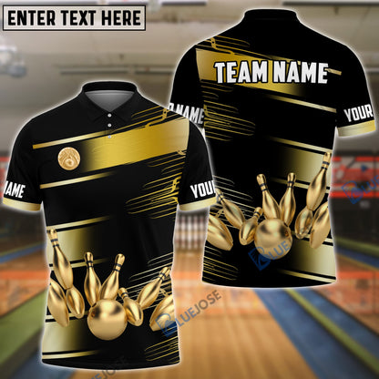frenzidea Bowling And Pins Golden Time Customized Name 3D Shirt (4 Colors)