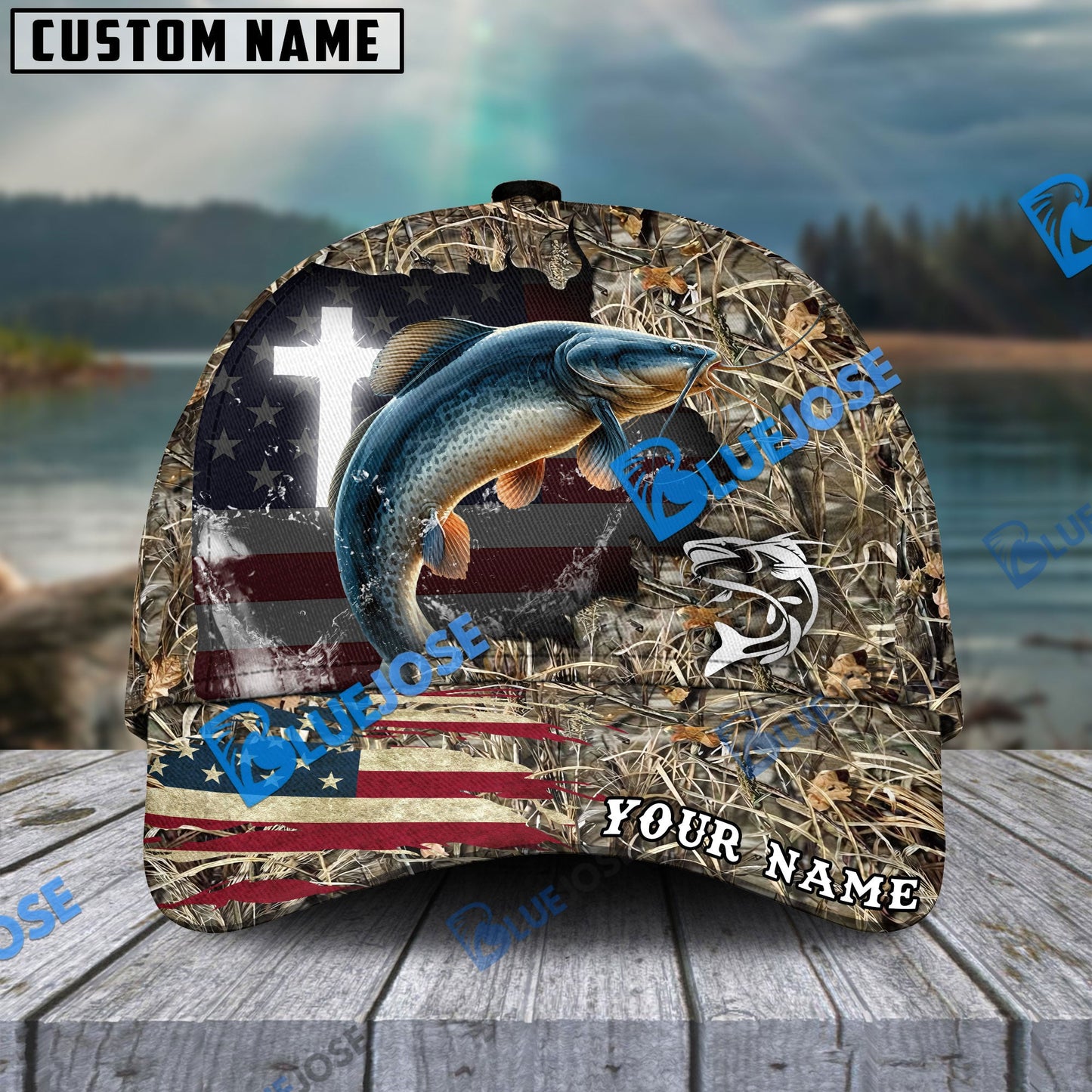 Frenzidea Personalized Catfish Cross Camo Fishing Classic Cap