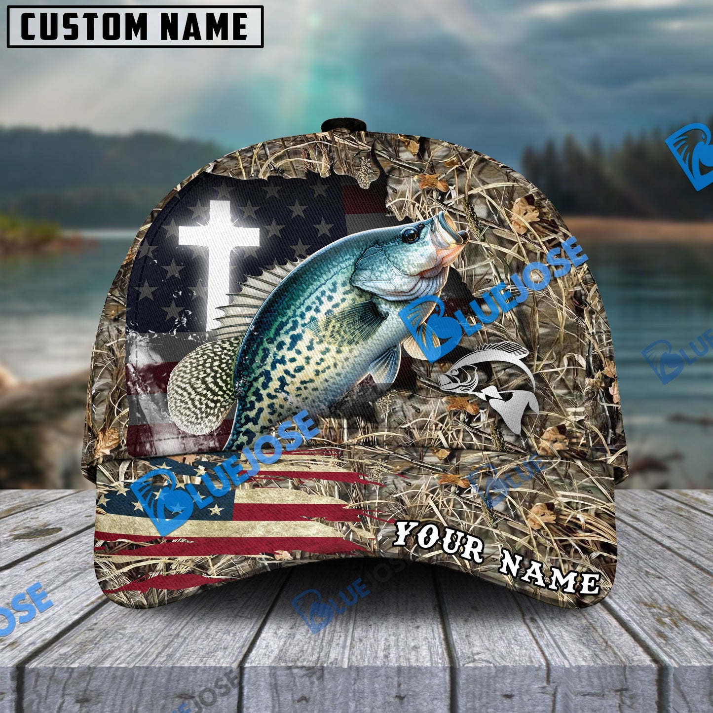 Frenzidea Personalized Crappie Cross Camo Fishing Classic Cap