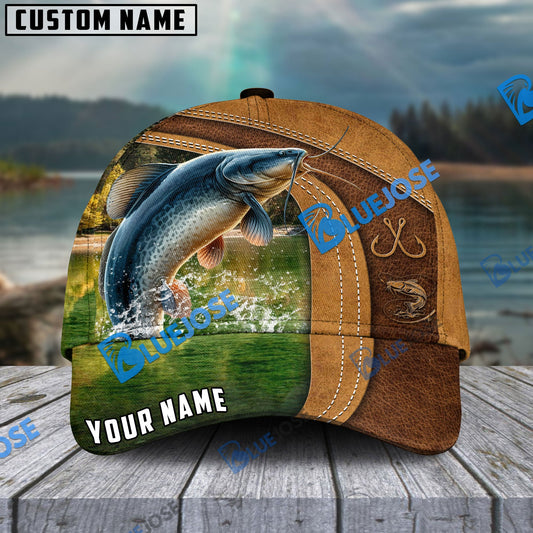 Frenzidea Personalized Catfish Fishing Leather Pattern Classic Cap