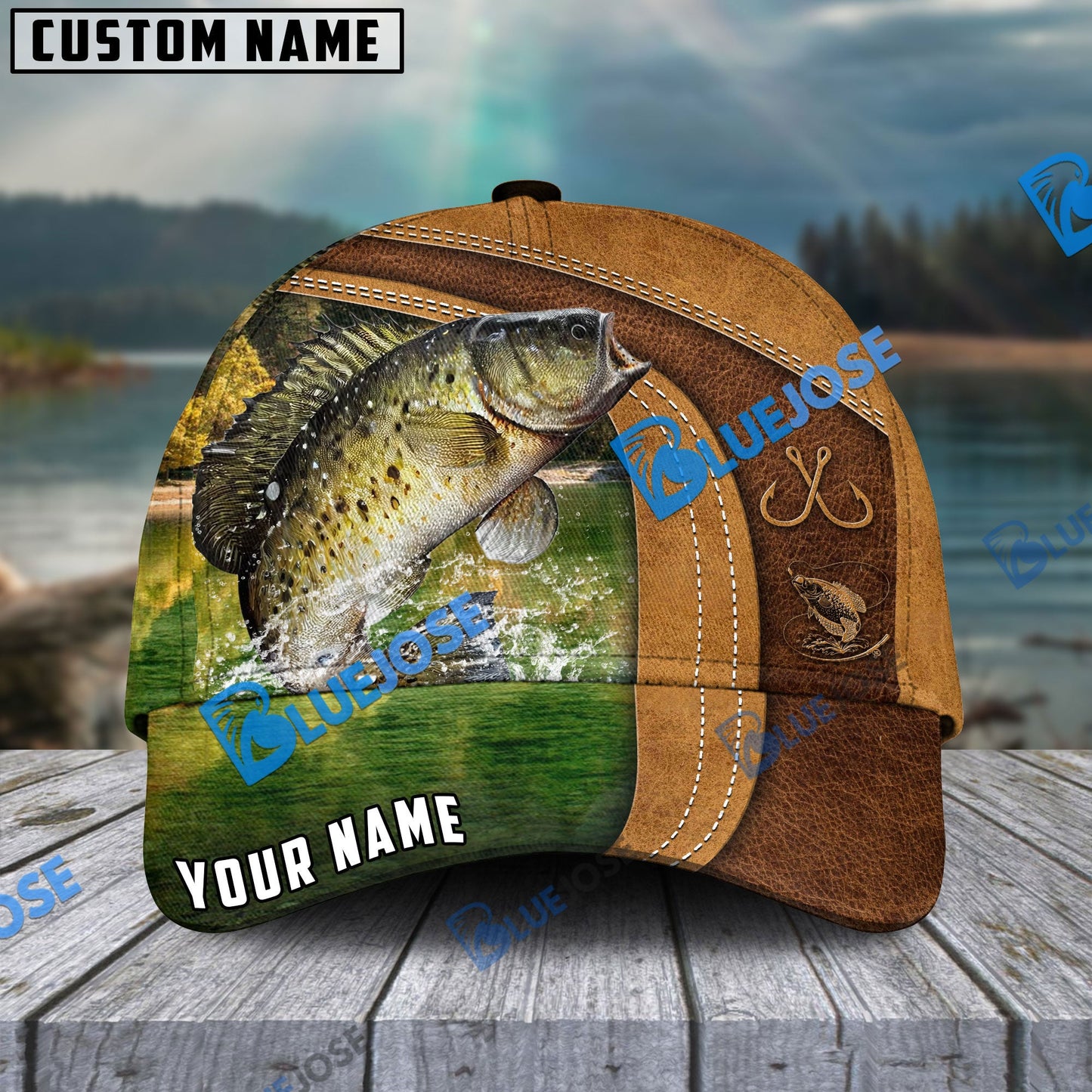 Frenzidea Personalized Crappie Fishing Leather Pattern Classic Cap