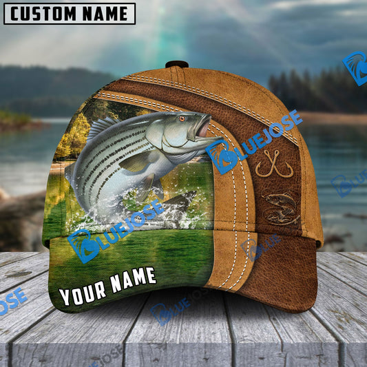 Frenzidea Personalized Striped Bass Fishing Leather Pattern Classic Cap