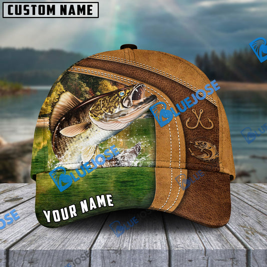 Frenzidea Personalized Walleye Fishing Leather Pattern Classic Cap