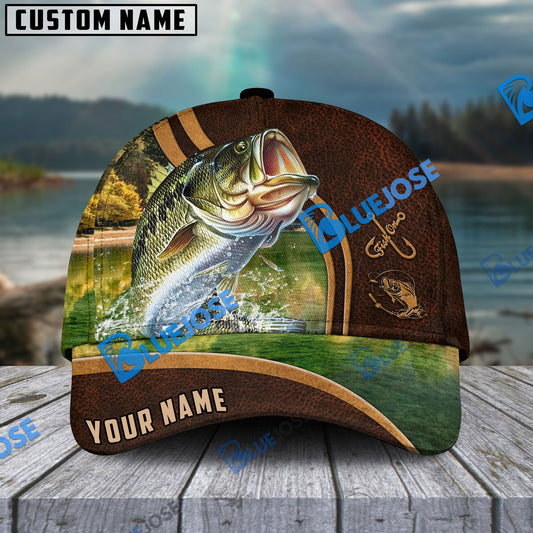 Frenzidea Personalized Bass Fishing Heavy Brown Leather Pattern Classic Cap