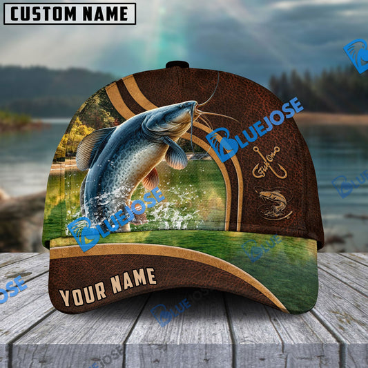 Frenzidea Personalized Catfish Fishing Heavy Brown Leather Pattern Classic Cap