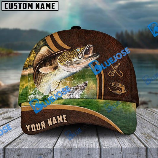 Frenzidea Personalized Walleye Fishing Heavy Brown Leather Pattern Classic Cap