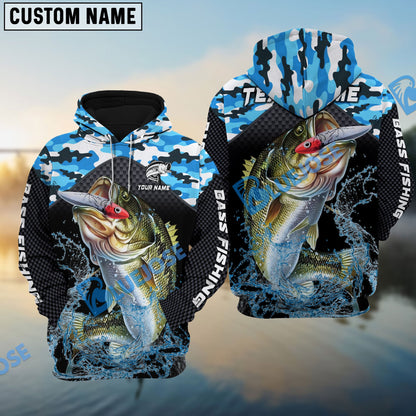 frenzidea Bass Fishing Blue Camo Sport Custom Name & Team Name 3D Shirts