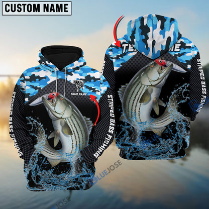 frenzidea Striped Bass Fishing Blue Camo Sport Custom Name & Team Name 3D Shirts