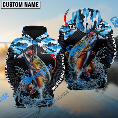 frenzidea Trout Fishing Blue Camo Sport Custom Name & Team Name 3D Shirts