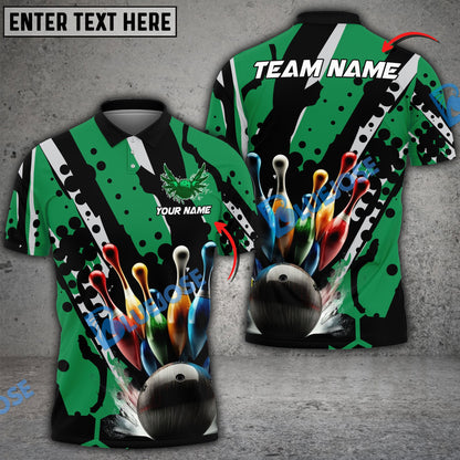 frenzideas Bowling And Pins Eagle Wings Customized Name 3D Shirt ( 6 Colors)