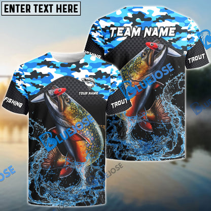 frenzidea Trout Fishing Blue Camo Sport Custom Name & Team Name 3D Shirts