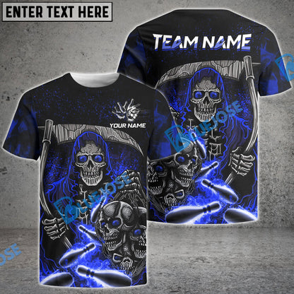 frenzidea Bowling And Pins Reaper Flame Customized Name 3D Shirt (4 Colors)