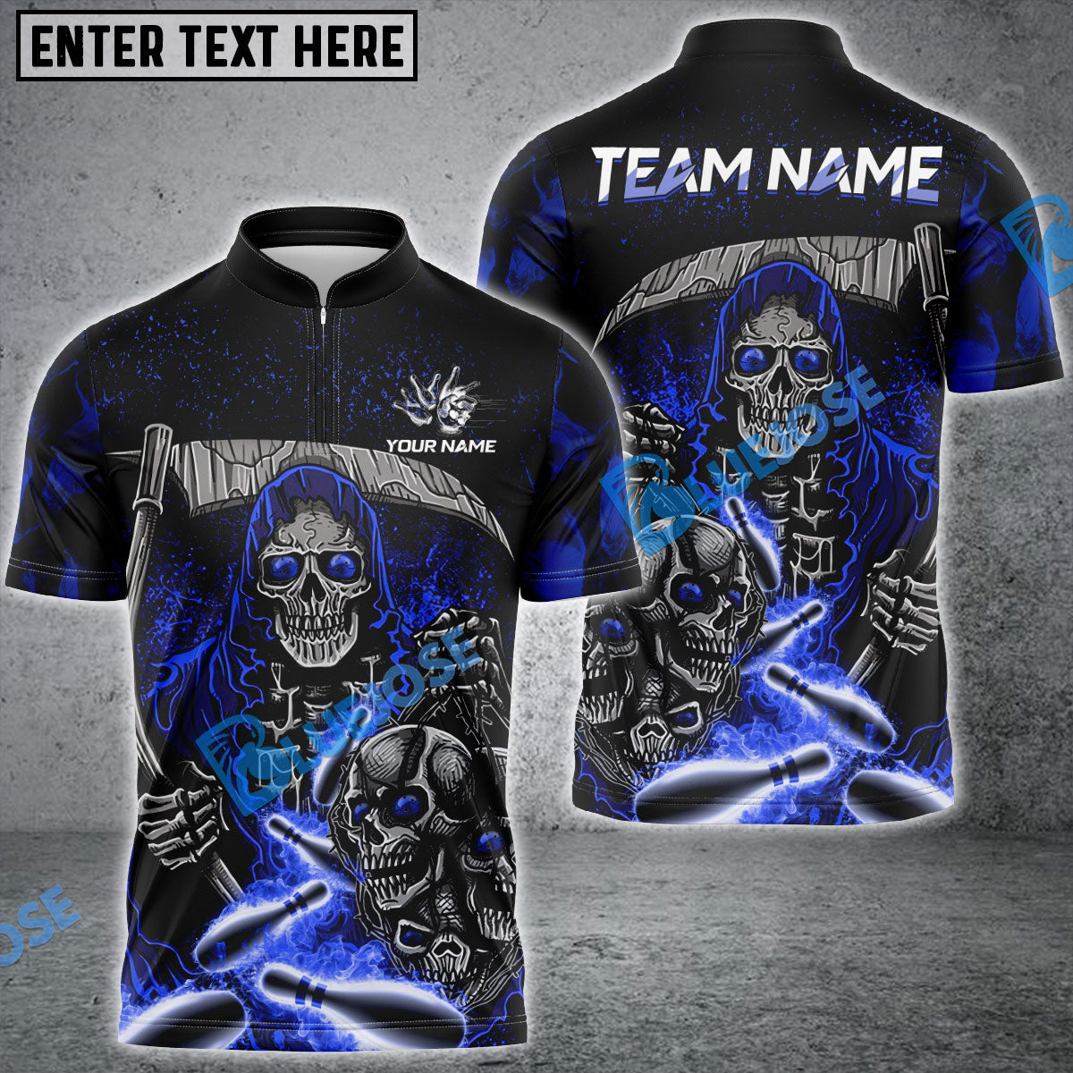frenzidea Bowling And Pins Reaper Flame Customized Name 3D Shirt (4 Colors)