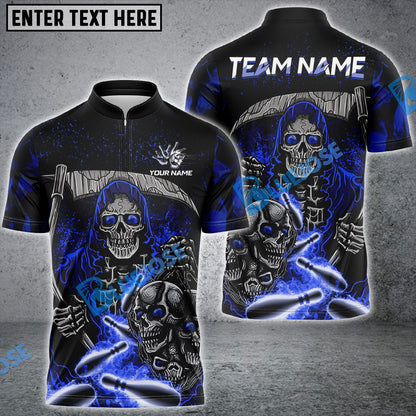 frenzidea Bowling And Pins Reaper Flame Customized Name 3D Shirt (4 Colors)