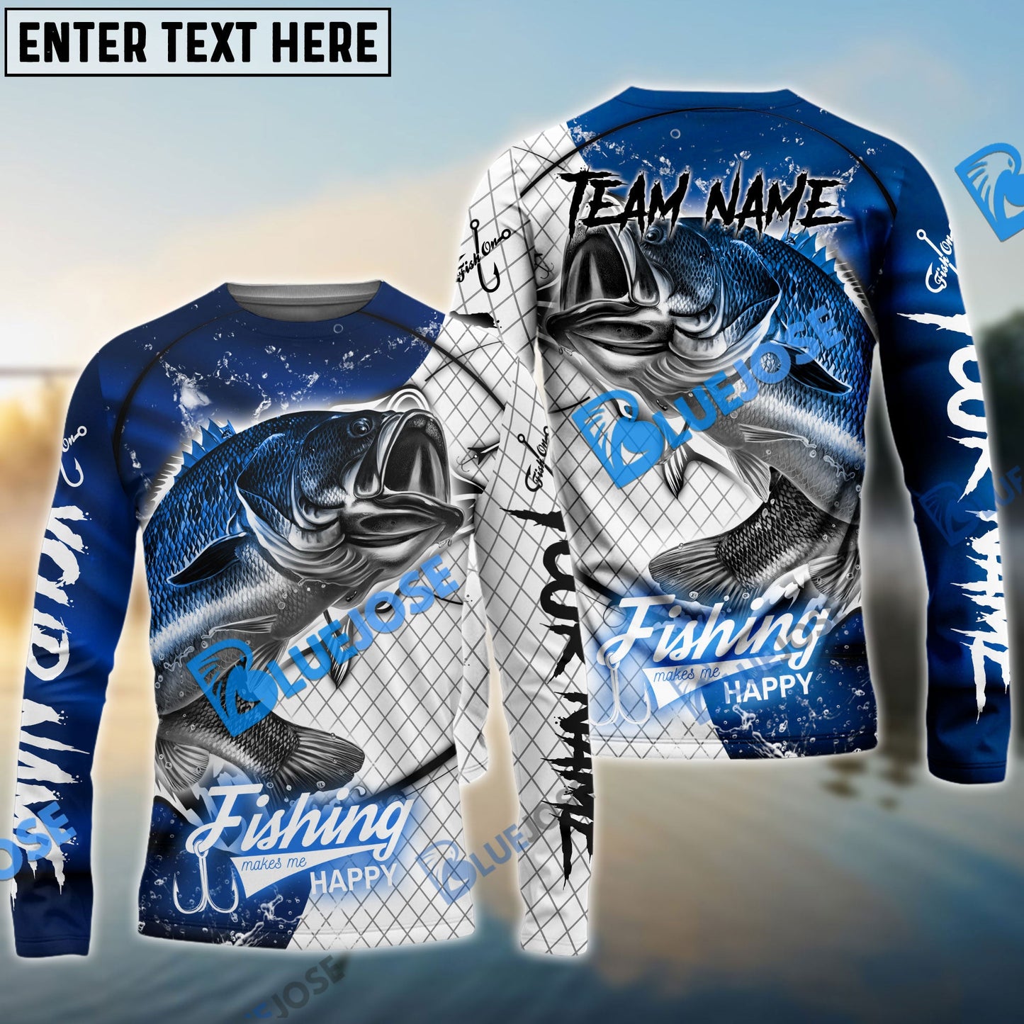 Frenzidea Bass Fishing Dark Blue Skin Sport Custom Name & Team Name 3D Shirts