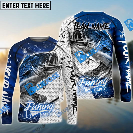 Frenzidea Bass Fishing Dark Blue Skin Sport Custom Name & Team Name 3D Shirts