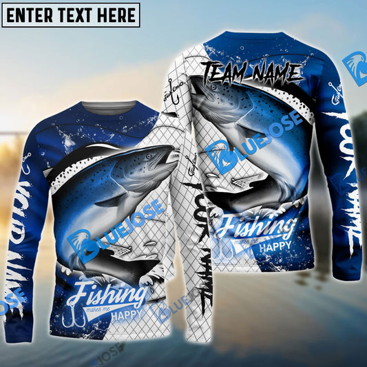 Frenzidea Salmon Fishing Dark Blue Skin Sport Custom Name & Team Name 3D Shirts