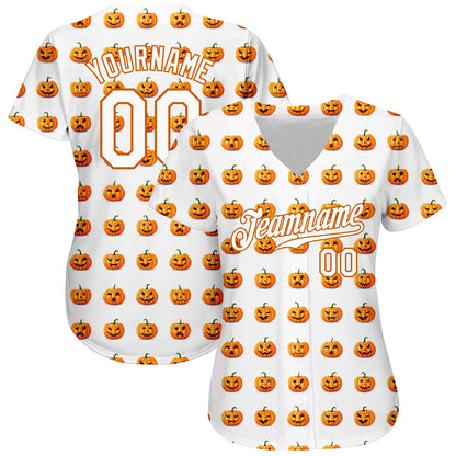 Frenzidea Custom White White-Texas Orange 3D Pattern Design Halloween Pumpkins Funny Faces Baseball Jersey