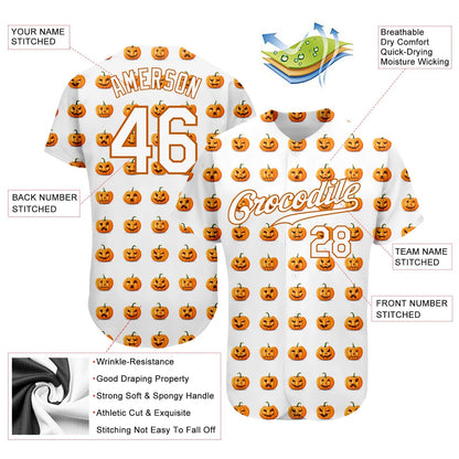 Frenzidea Custom White White-Texas Orange 3D Pattern Design Halloween Pumpkins Funny Faces Baseball Jersey