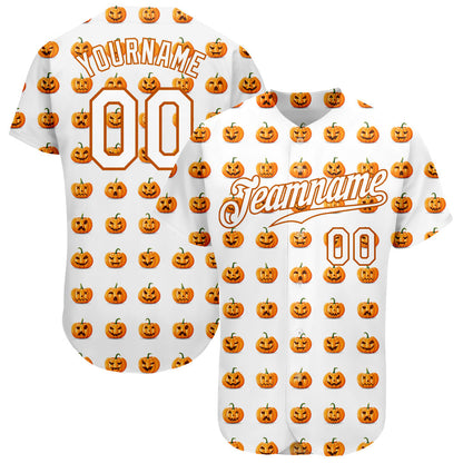 Frenzidea Custom White White-Texas Orange 3D Pattern Design Halloween Pumpkins Funny Faces Baseball Jersey