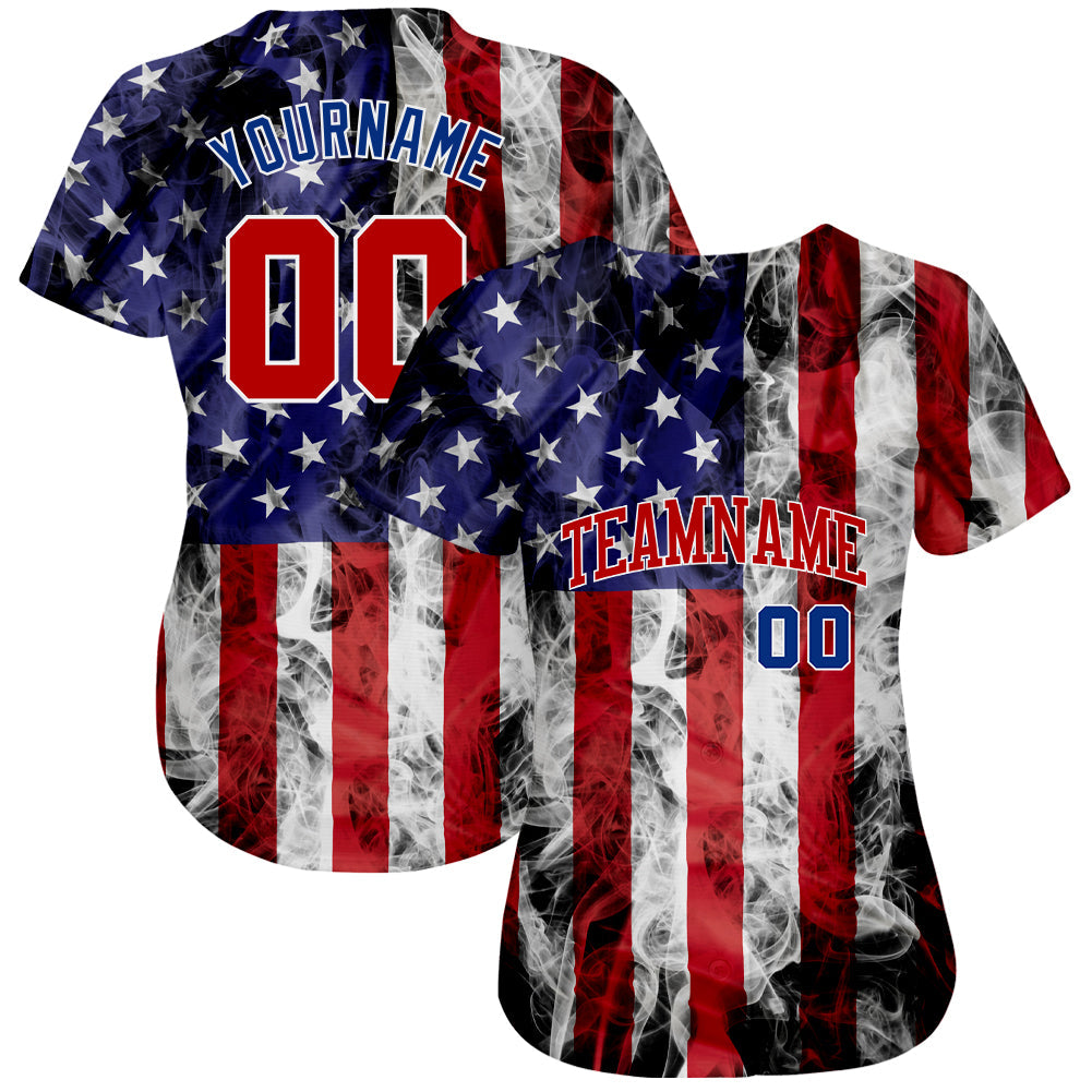 Frenzidea Custom White Red-Royal 3D American Flag Fashion Authentic Baseball Jersey