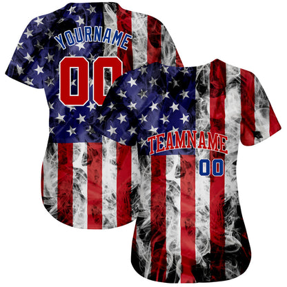 Frenzidea Custom White Red-Royal 3D American Flag Fashion Authentic Baseball Jersey