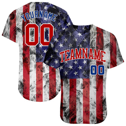 Frenzidea Custom White Red-Royal 3D American Flag Fashion Authentic Baseball Jersey