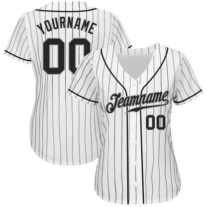 Frenzidea Custom White Black Pinstripe Black-Gray Authentic Baseball Jersey