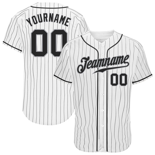 Frenzidea Custom White Black Pinstripe Black-Gray Authentic Baseball Jersey