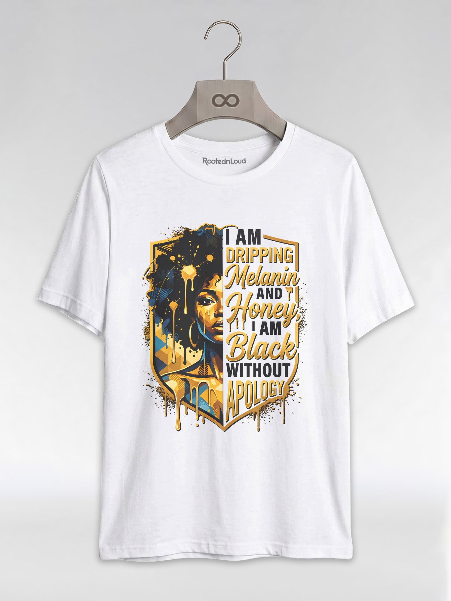 The Royal Shield: Dripping Melanin and Honey Black Queen Graphic T-Shirt - RootednLoud