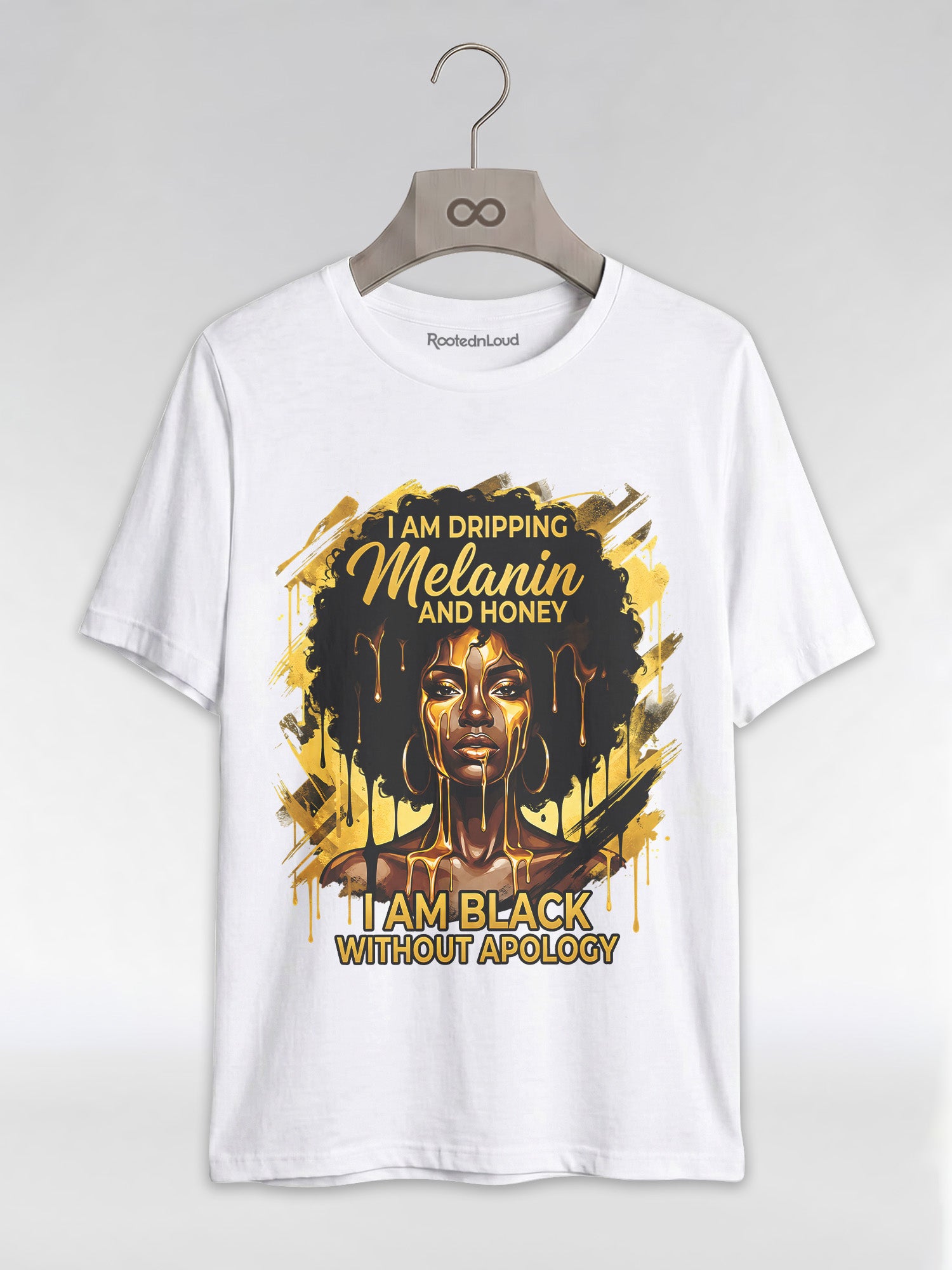 Dripping Melanin and Honey: Black Queen Gold Edition Graphic T-Shirt - RootednLoud