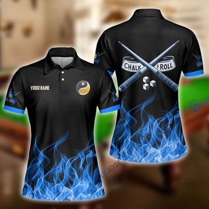 Frenzidea Billiards 8-Ball & 9-Ball Fire Pattern Blue Shirt