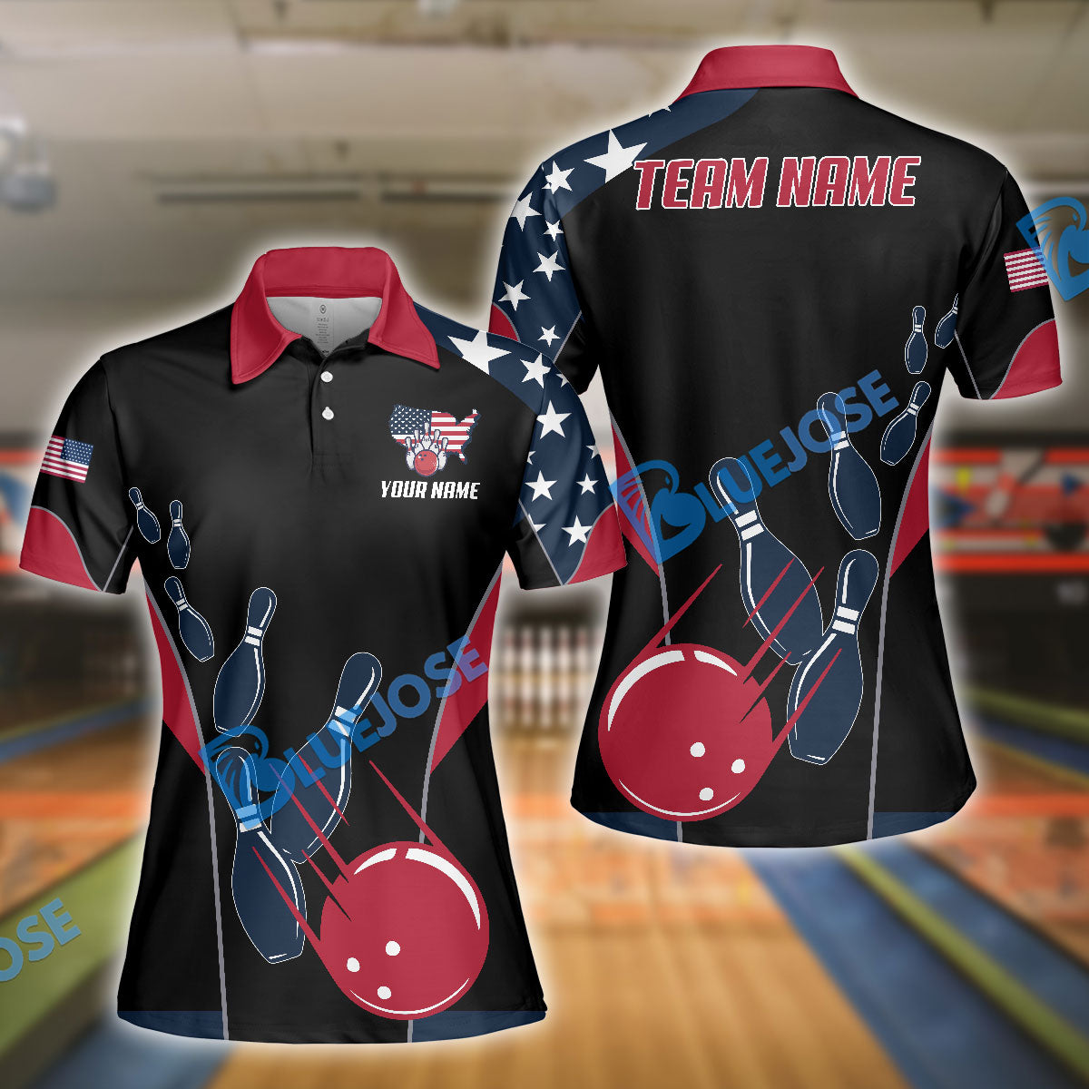 Frenzidea Bowling And Pins American Flag Customized Name, Team Name 3D Shirt (4 Options)