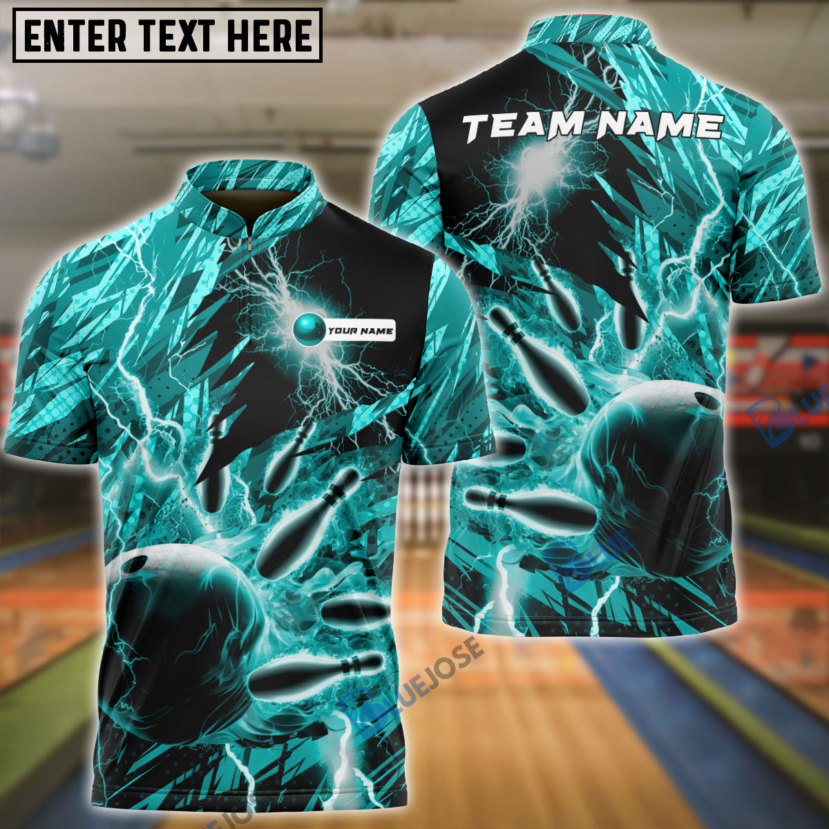 frenzideas Bowling and Pins Color Lightning Personalized Name, Team Name 3D Shirt (4 Colors)