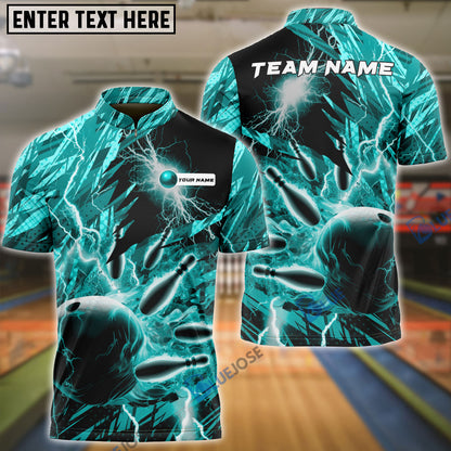 frenzideas Bowling and Pins Color Lightning Personalized Name, Team Name 3D Shirt (4 Colors)