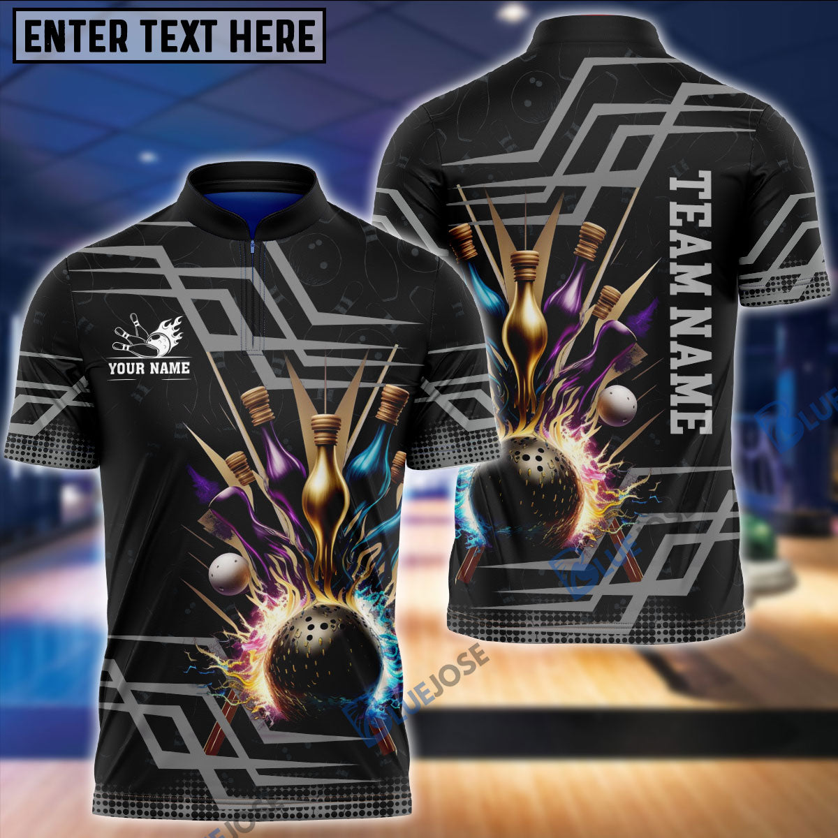 Frenzidea Bowling And Pins Royal Multicolor Option Customized Name 3D Shirt (6 Colors)
