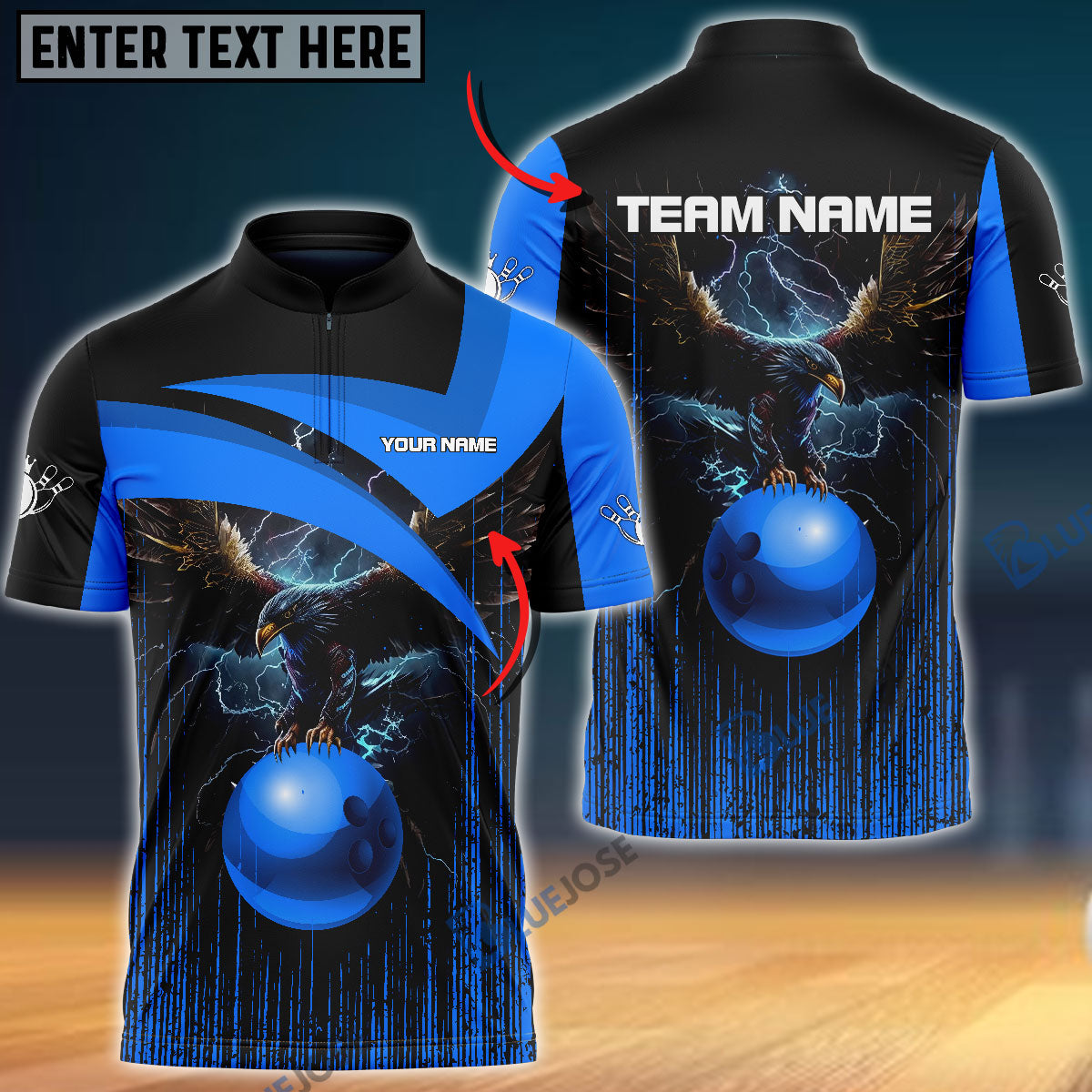 Frenzideas Bowling And Pins Premium Eagle Customized Name 3D Shirt (4 Colors)