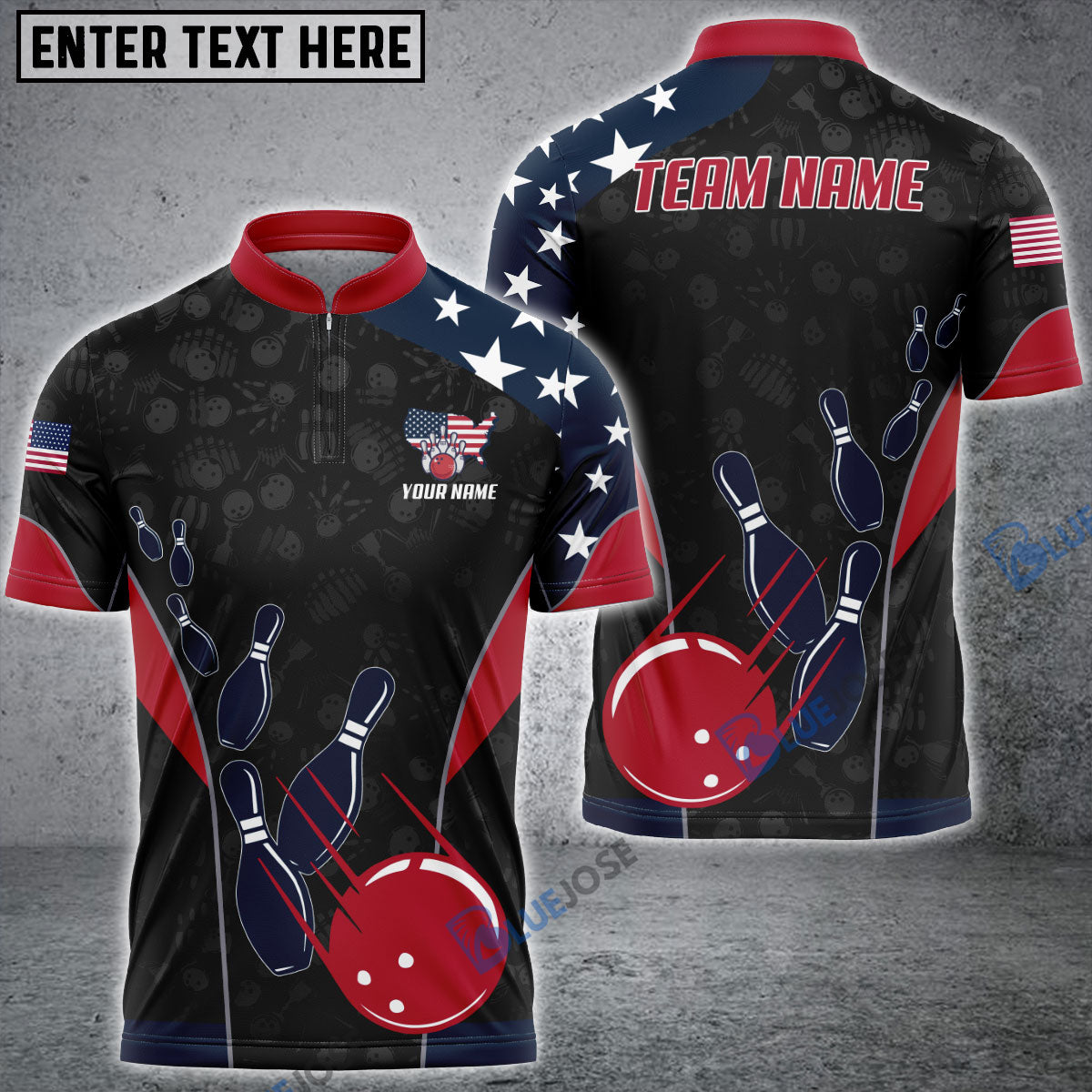 Frenzidea Bowling And Pins American Flag Customized Name, Team Name 3D Shirt (4 Options)