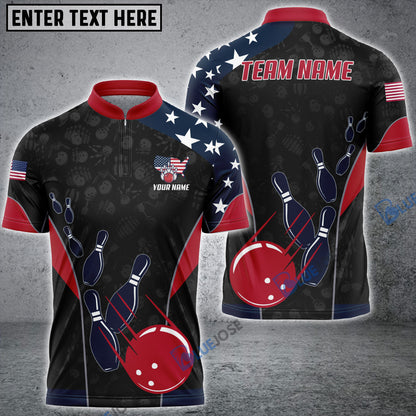 Frenzidea Bowling And Pins American Flag Customized Name, Team Name 3D Shirt (4 Options)